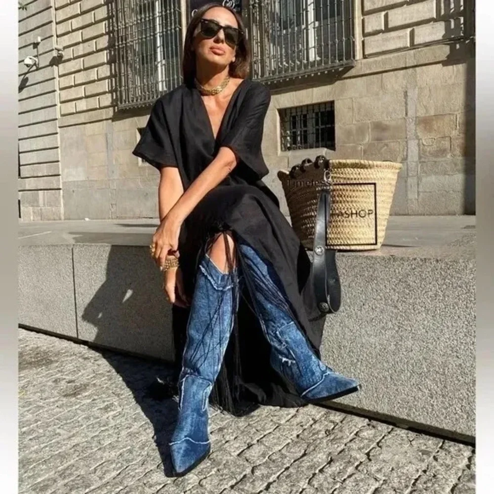 ZARA Denim Cowboy Boots 3051/210 - Picture 6 of 16